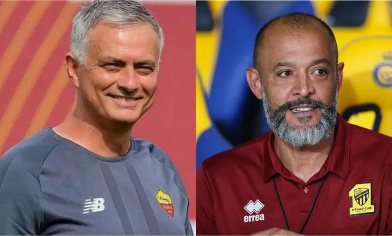 Nuno Santo jostles Jose Mourinho