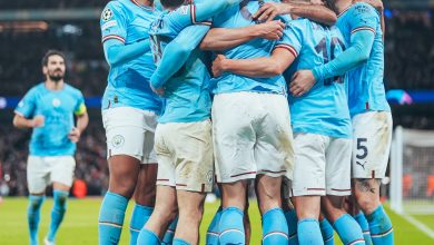 Manchester City players celebrate after destroying Bayern Munich